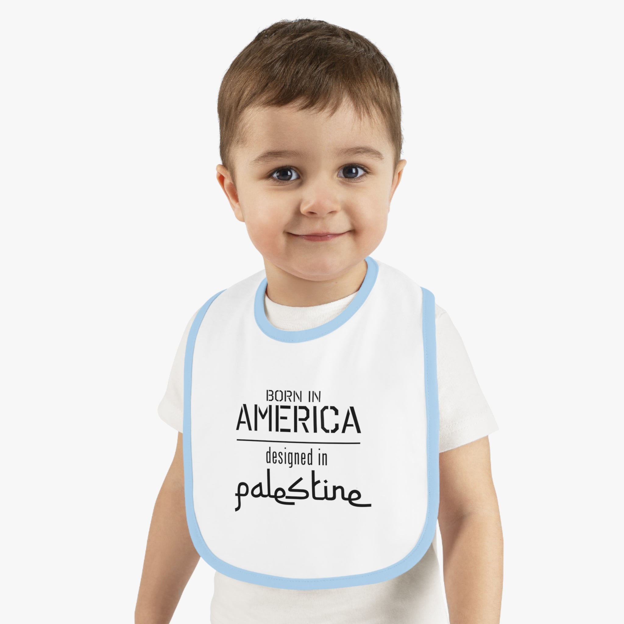 Baby Trim Jersey Bib - "Born in America, Designed in Palestine"