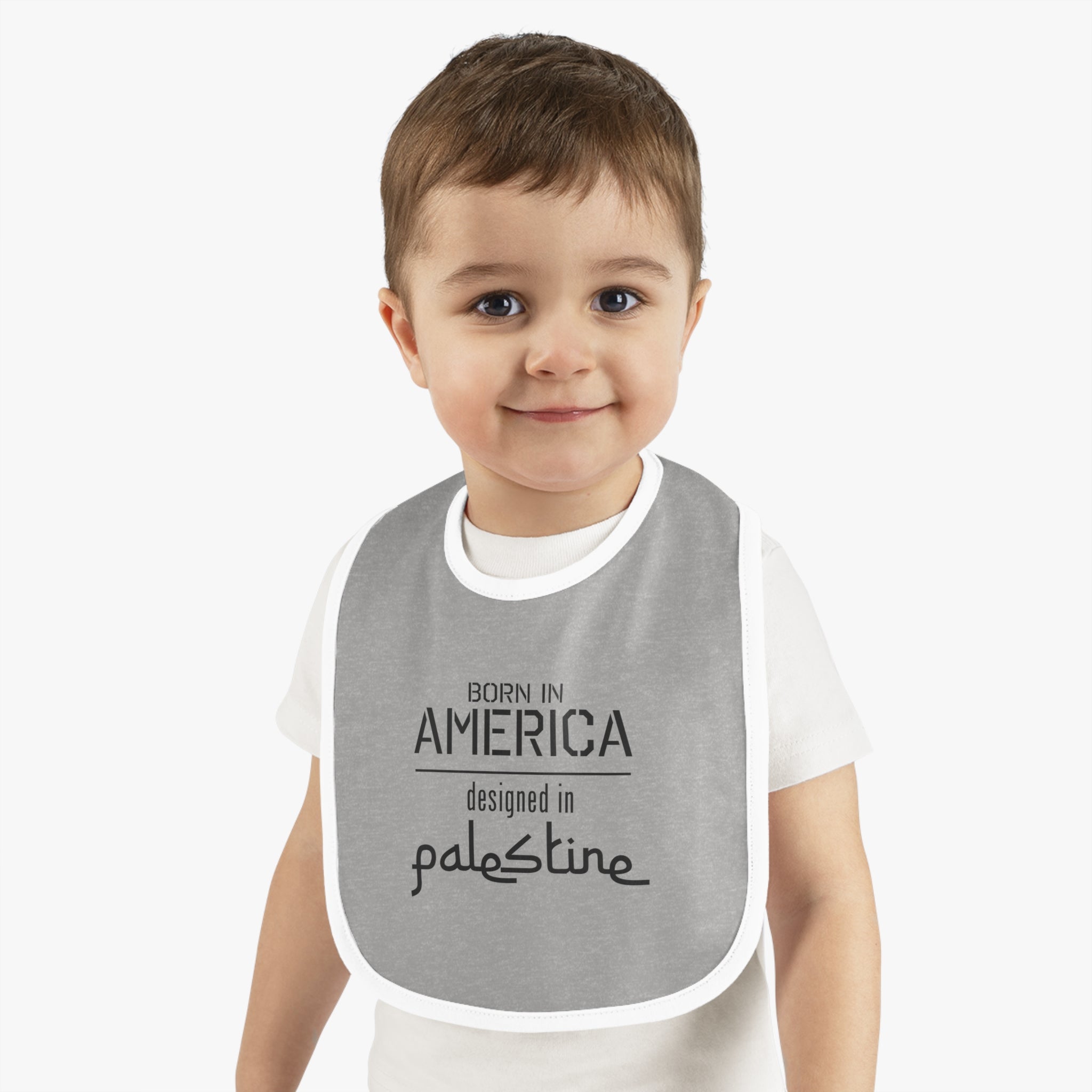 Baby Trim Jersey Bib - "Born in America, Designed in Palestine"